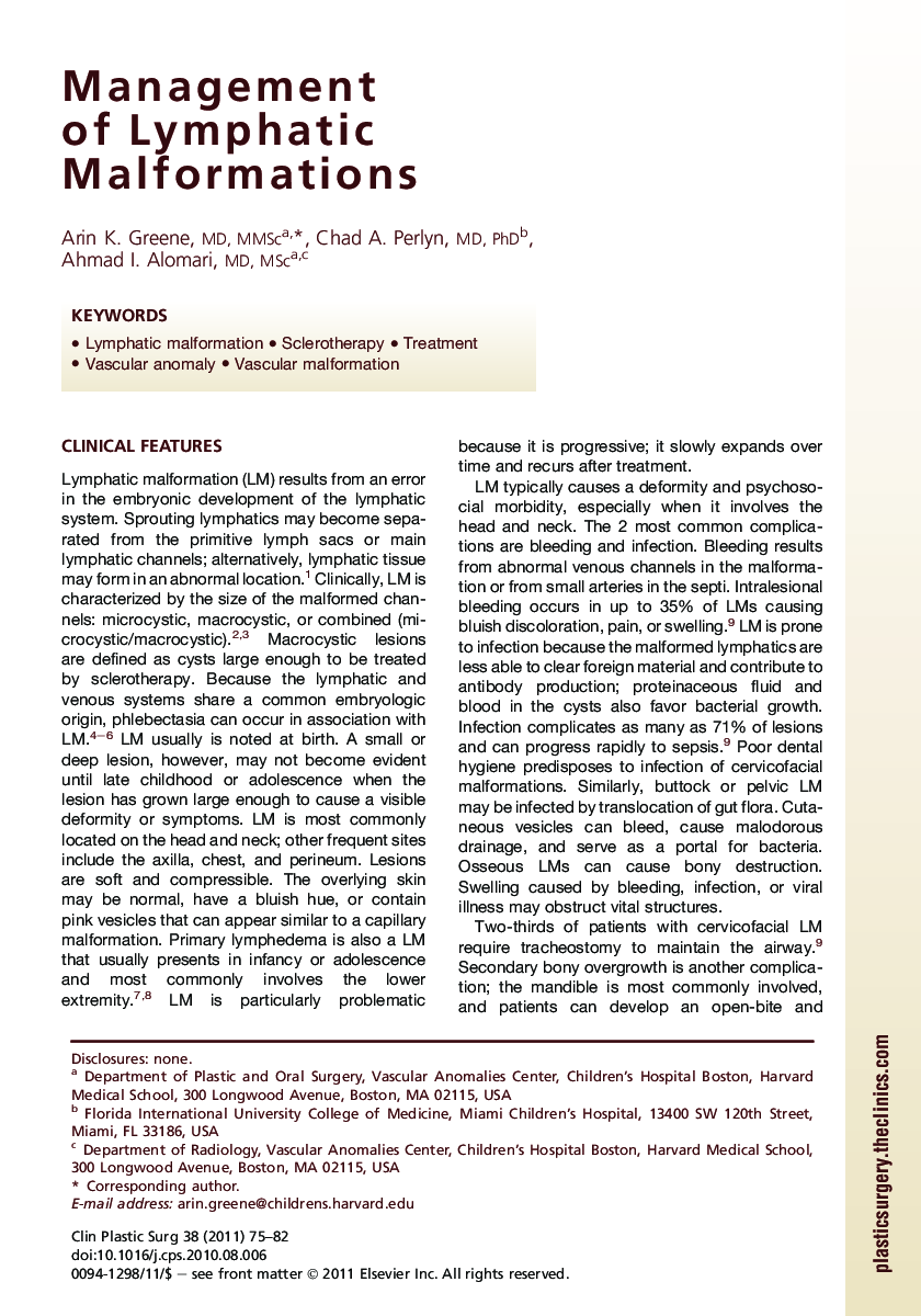 Management of Lymphatic Malformations