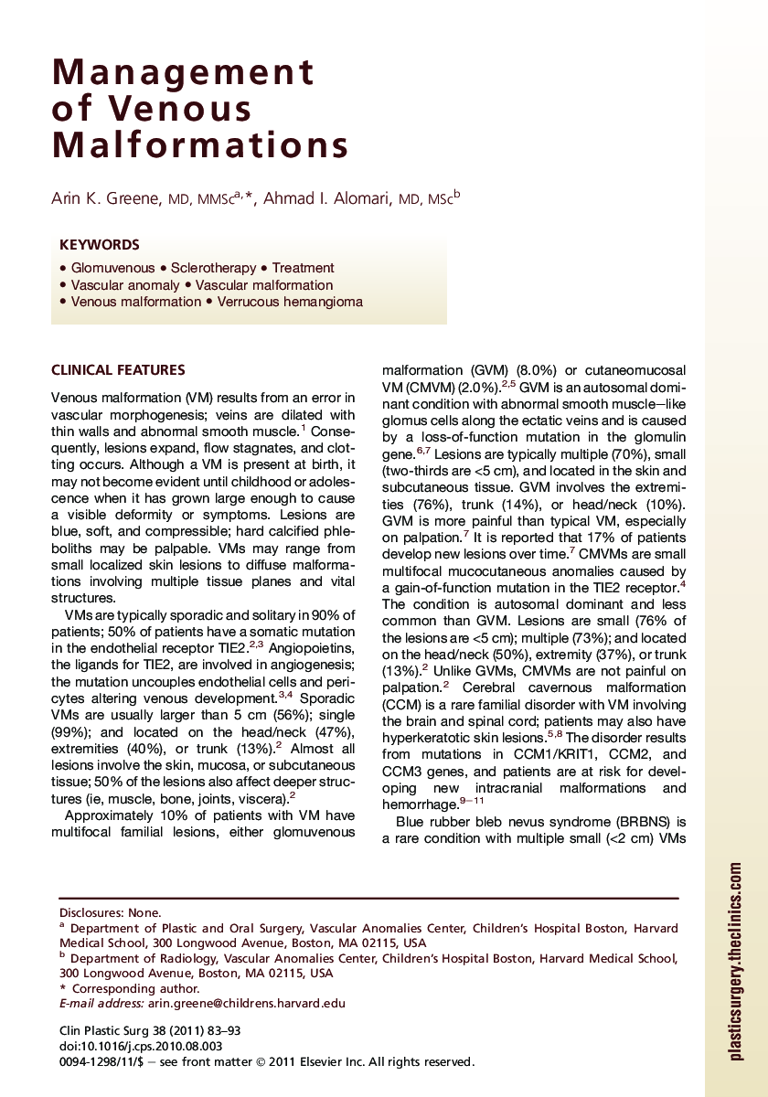 Management of Venous Malformations