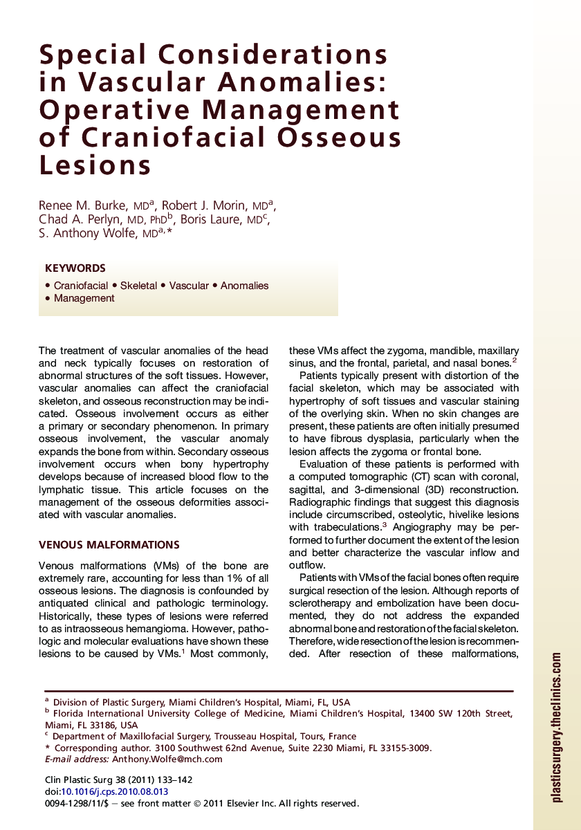 Special Considerations in Vascular Anomalies: Operative Management of Craniofacial Osseous Lesions