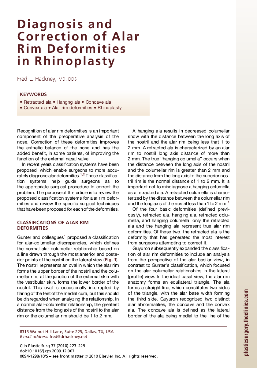 Diagnosis and Correction of Alar Rim Deformities in Rhinoplasty
