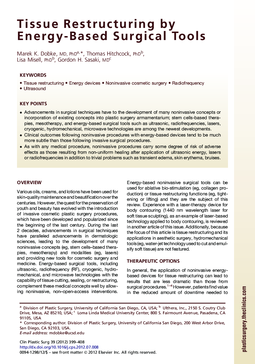 Tissue Restructuring by Energy-Based Surgical Tools