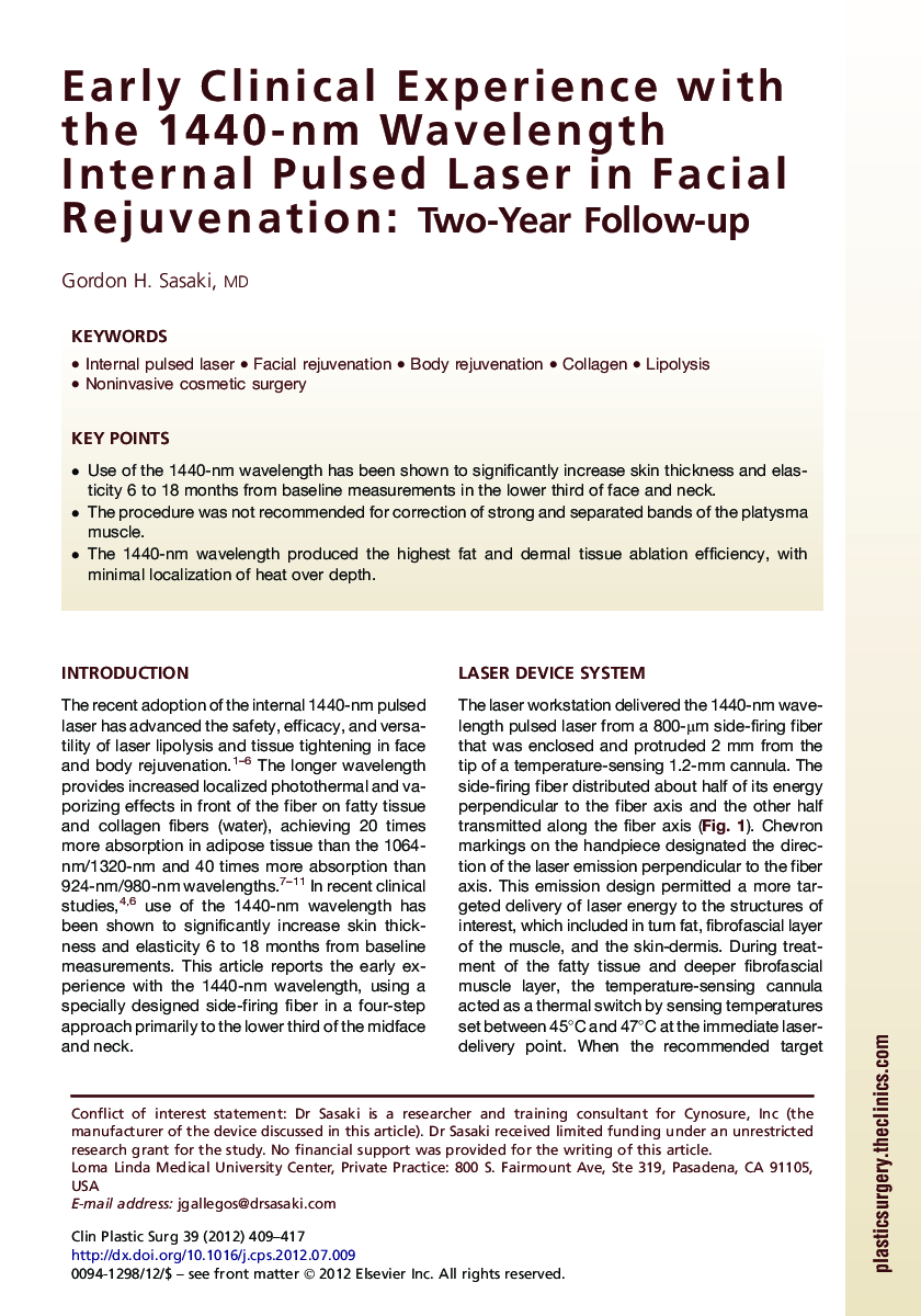 Early Clinical Experience with the 1440-nm Wavelength Internal Pulsed Laser in Facial Rejuvenation