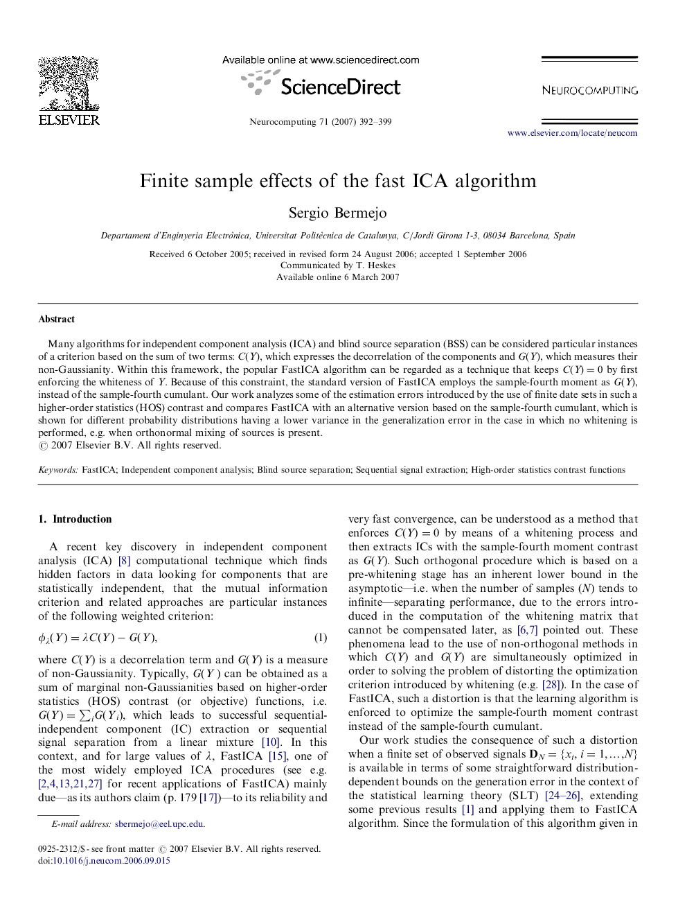 Finite sample effects of the fast ICA algorithm