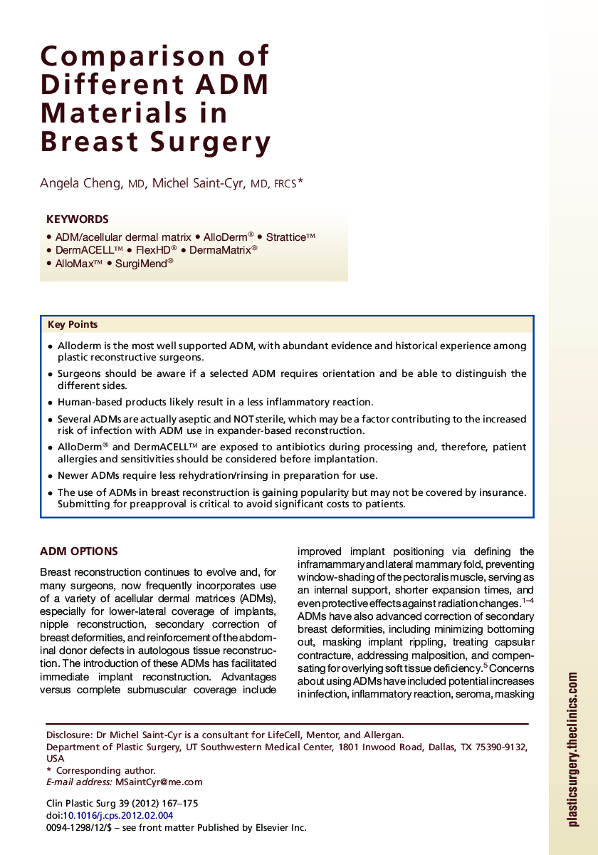 Comparison of Different ADM Materials in Breast Surgery