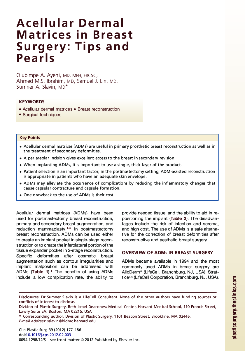 Acellular Dermal Matrices in Breast Surgery: Tips and Pearls