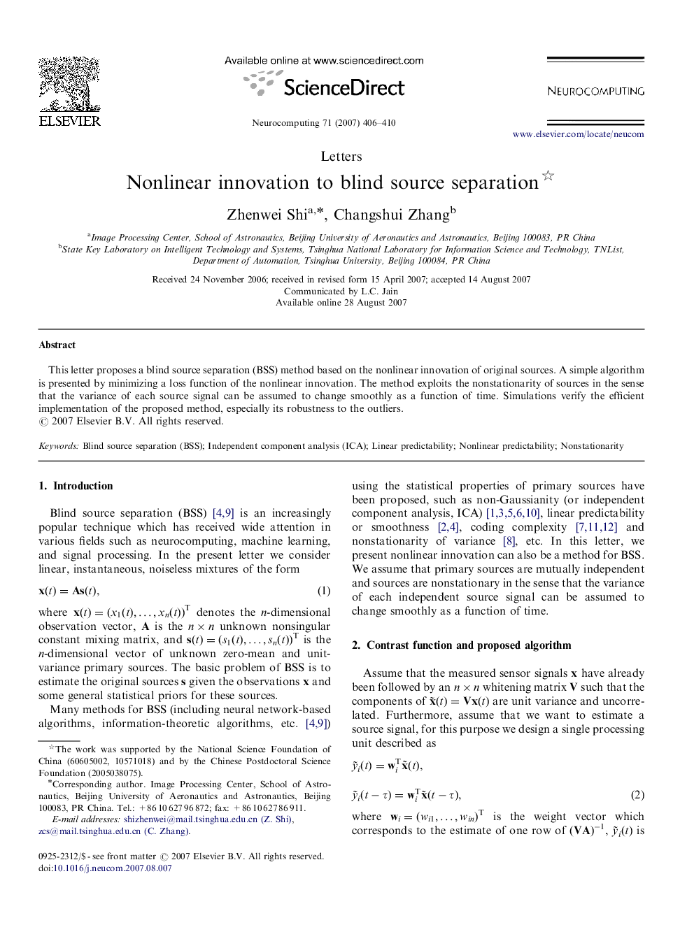 Nonlinear innovation to blind source separation 