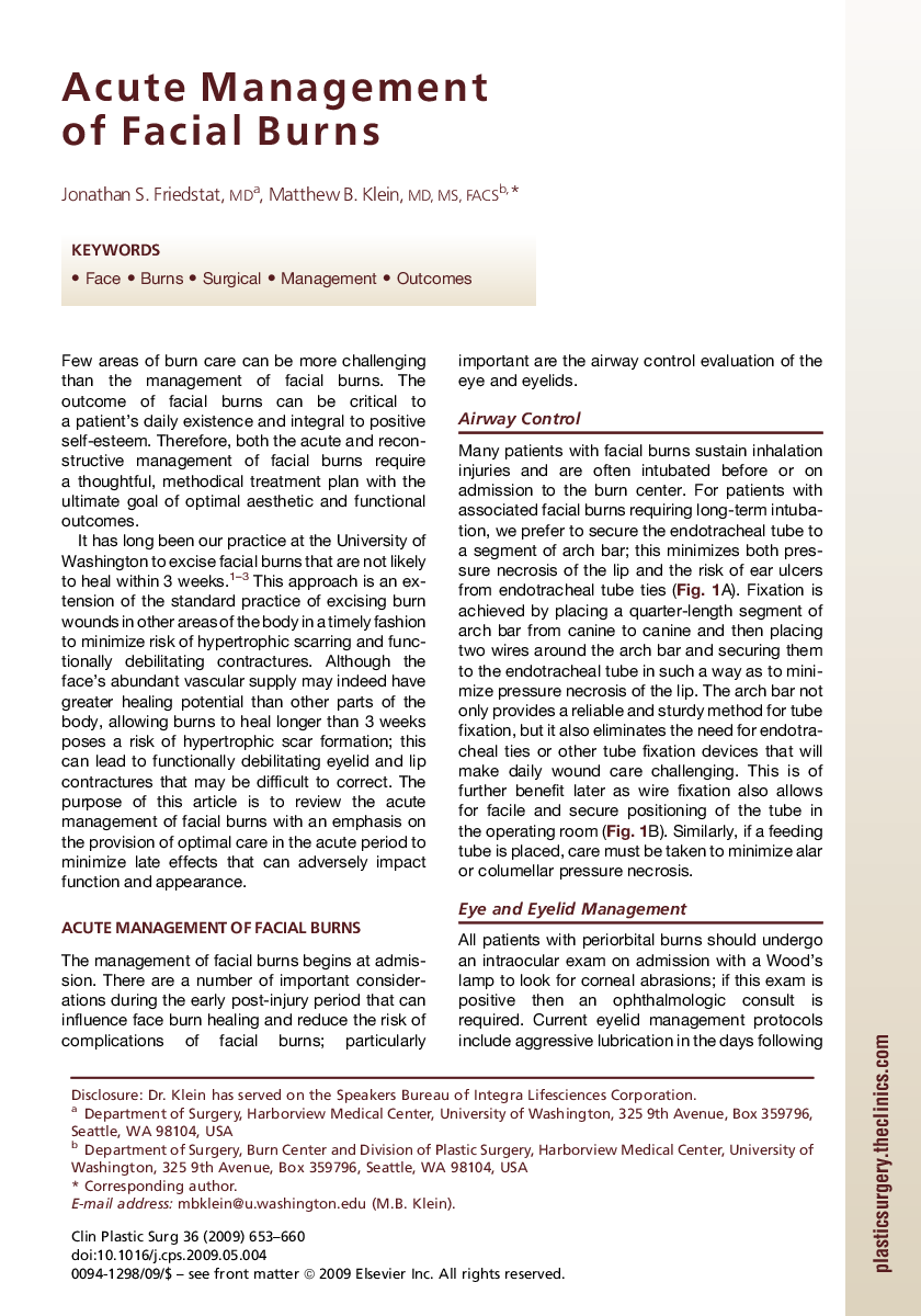 Acute Management of Facial Burns