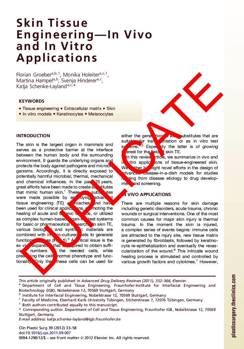 WITHDRAWN: Skin Tissue Engineering—In Vivo and In Vitro Applications 