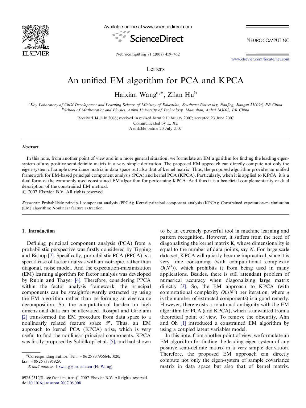 An unified EM algorithm for PCA and KPCA