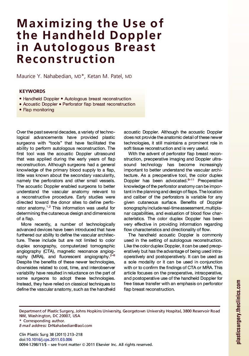 Maximizing the Use of the Handheld Doppler in Autologous Breast Reconstruction