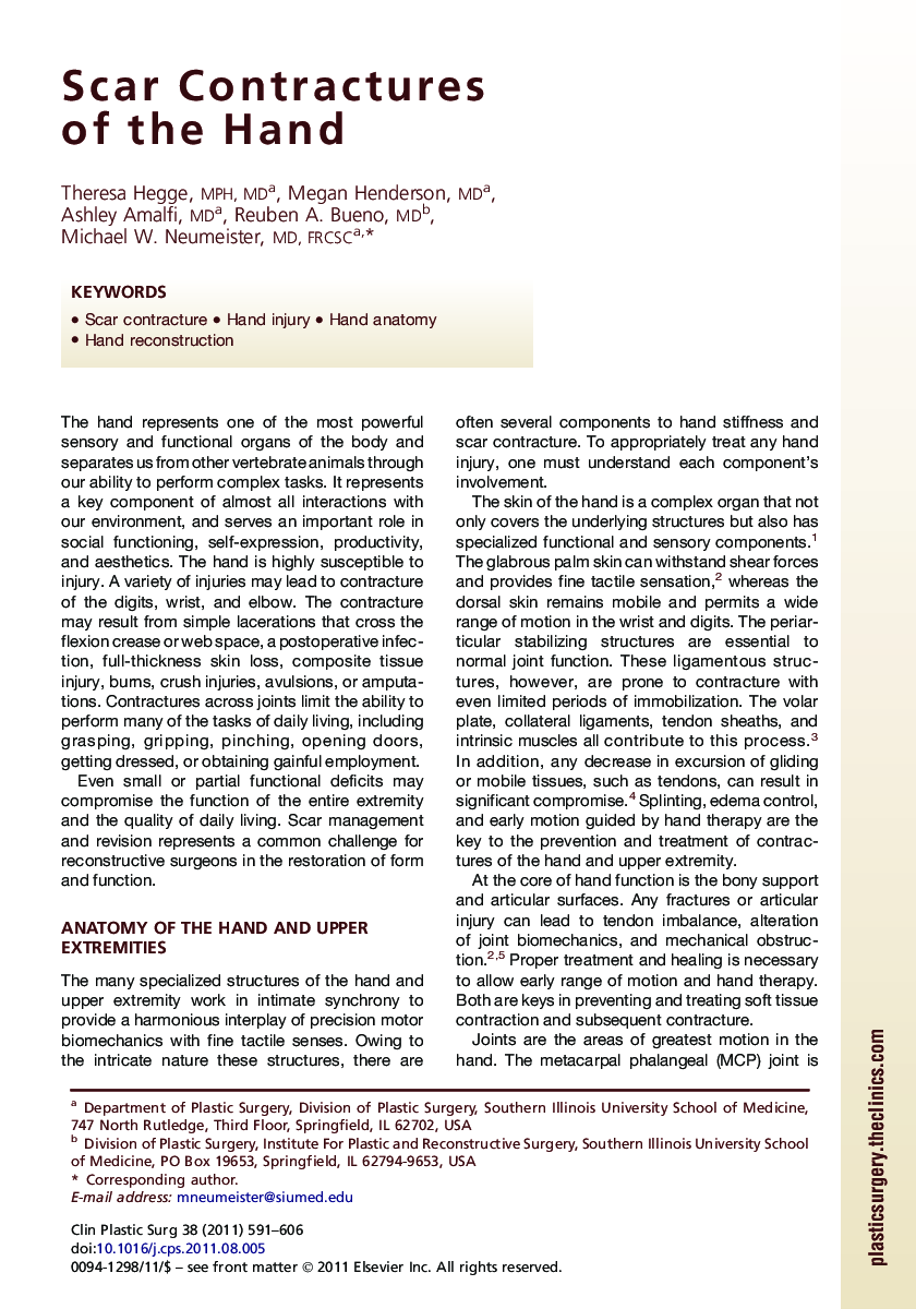 Scar Contractures of the Hand