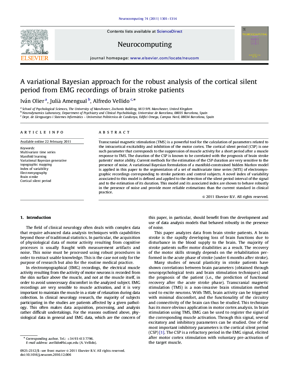 A variational Bayesian approach for the robust analysis of the cortical silent period from EMG recordings of brain stroke patients