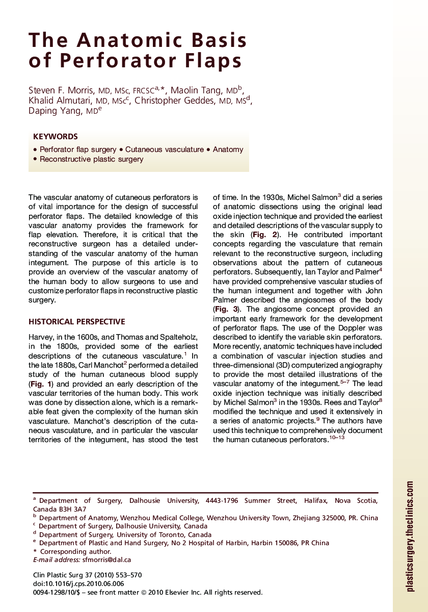 عکس صفحه اول مقاله: The Anatomic Basis of Perforator Flaps The Anatomic Basis of Perforator Flaps