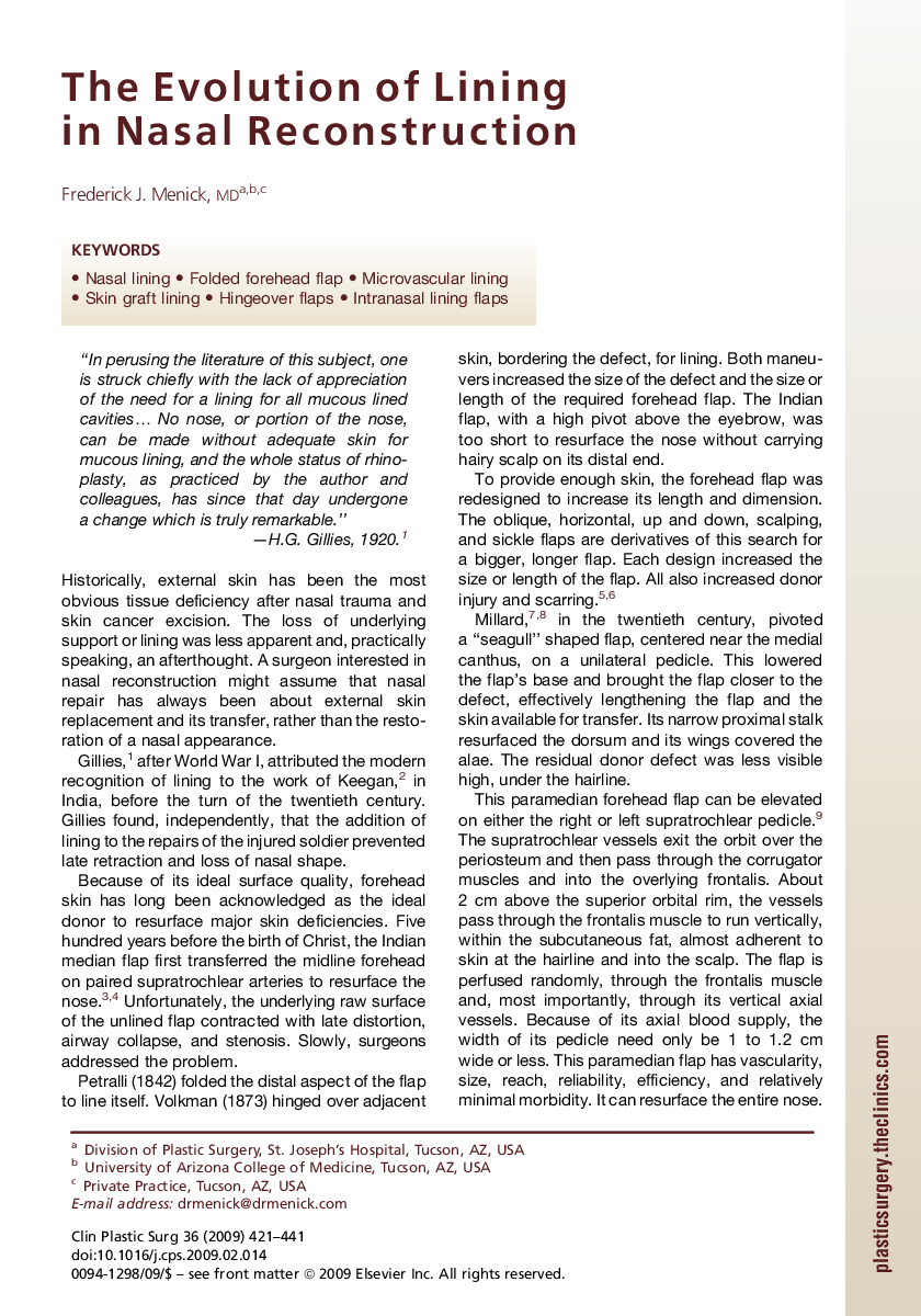 The Evolution of Lining in Nasal Reconstruction