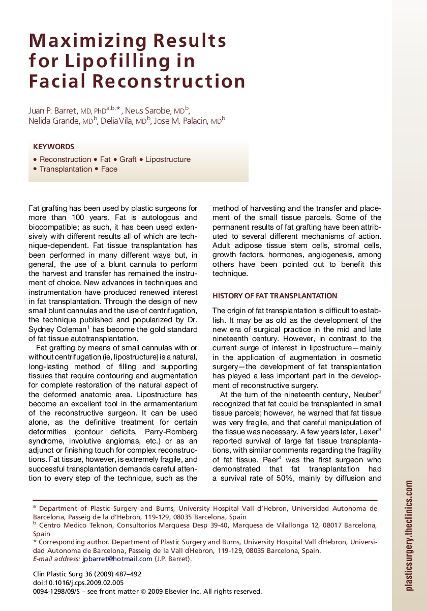 Maximizing Results for Lipofilling in Facial Reconstruction