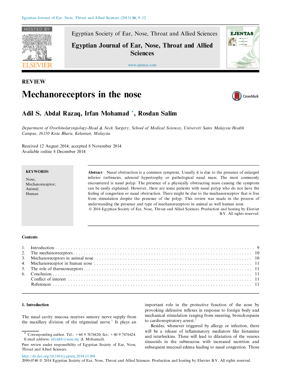 Mechanoreceptors in the nose 