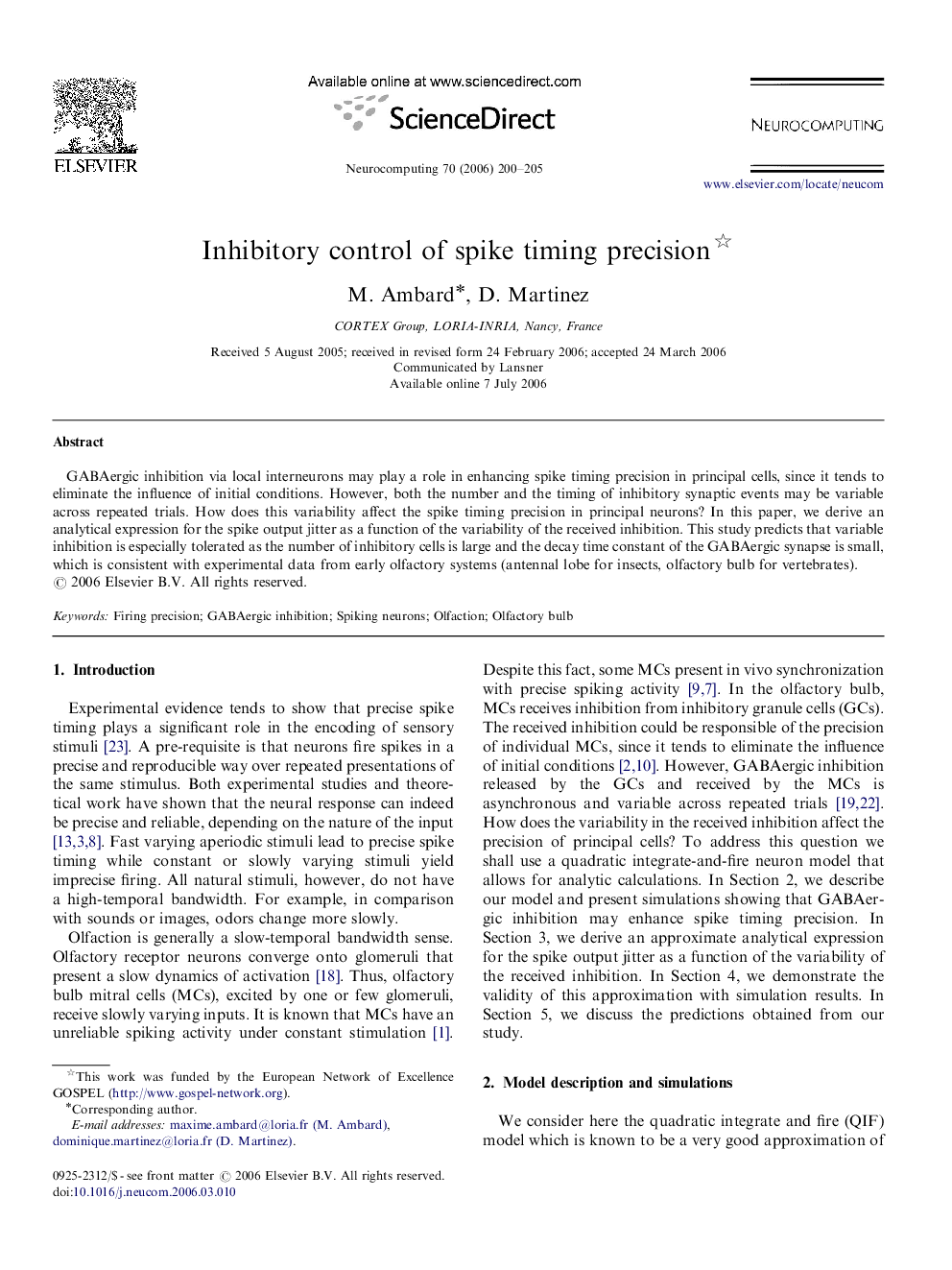 Inhibitory control of spike timing precision 