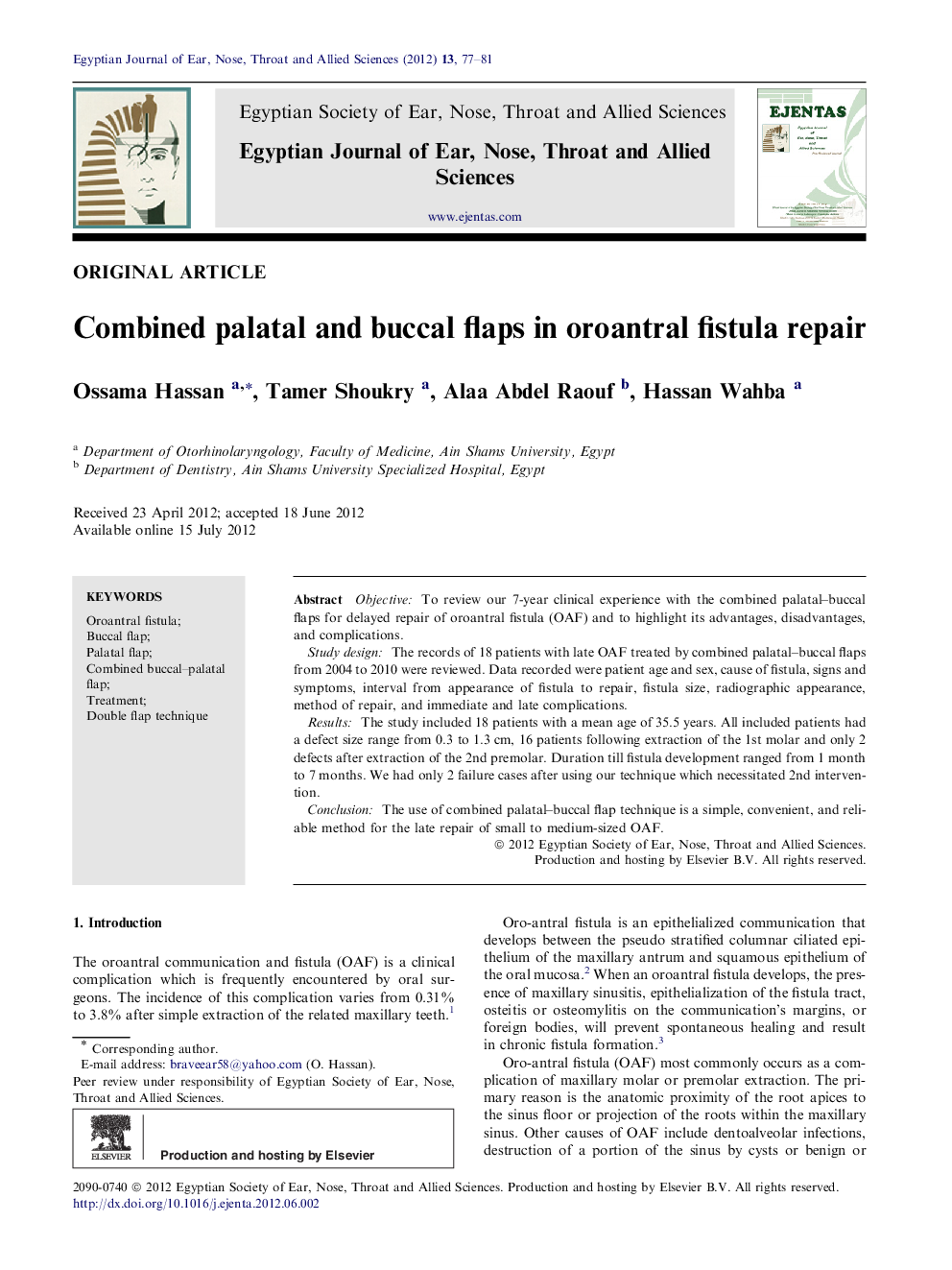 Combined palatal and buccal flaps in oroantral fistula repair 