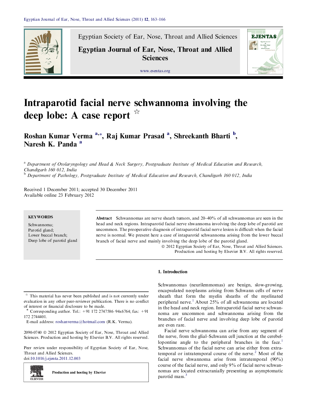 Intraparotid facial nerve schwannoma involving the deep lobe: A case report 