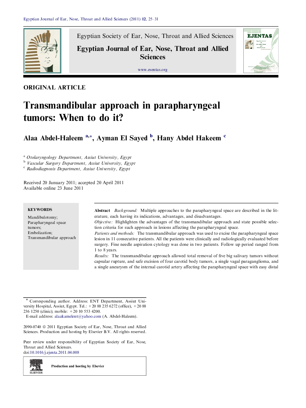 Transmandibular approach in parapharyngeal tumors: When to do it?