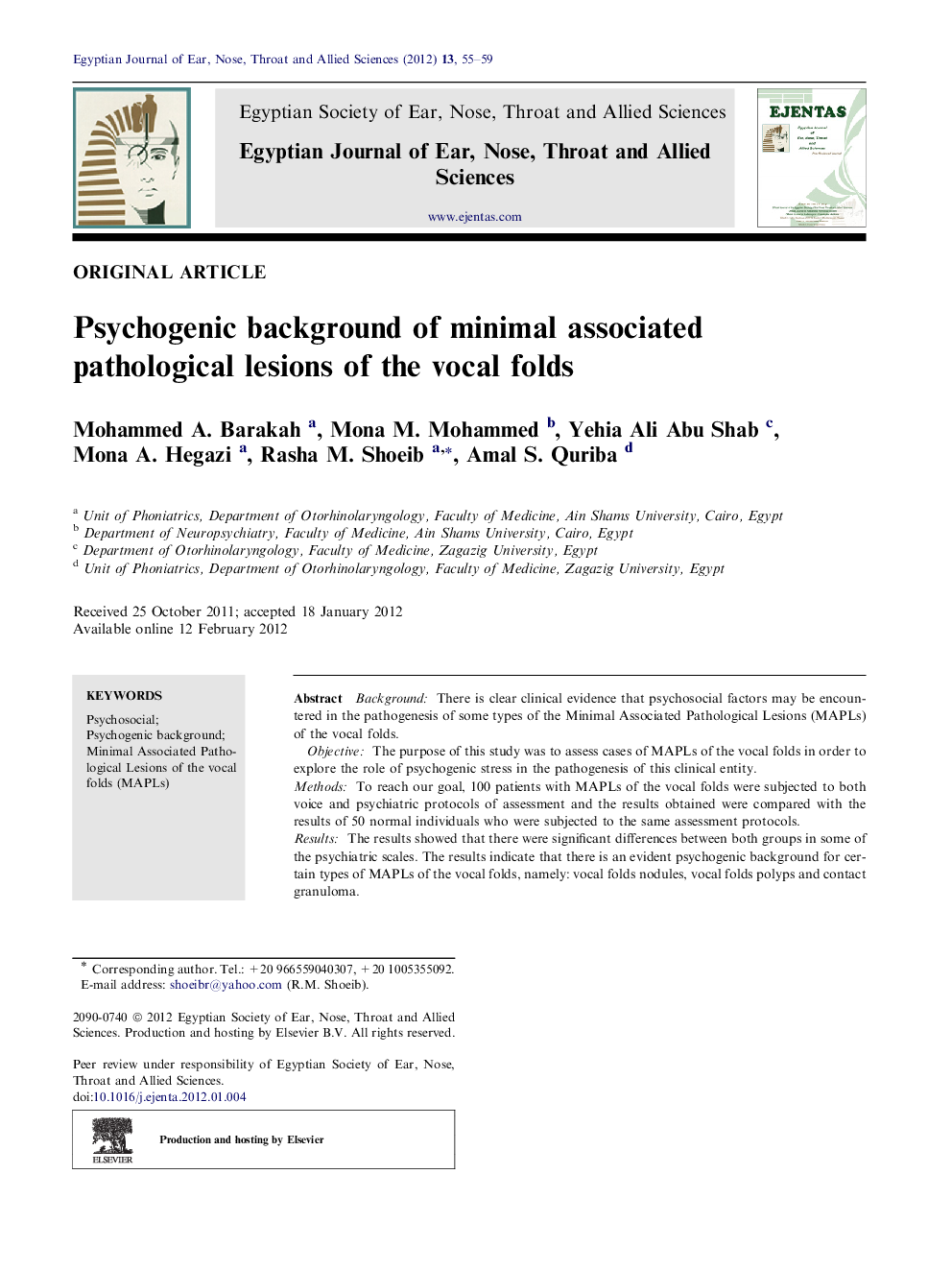 Psychogenic background of minimal associated pathological lesions of the vocal folds