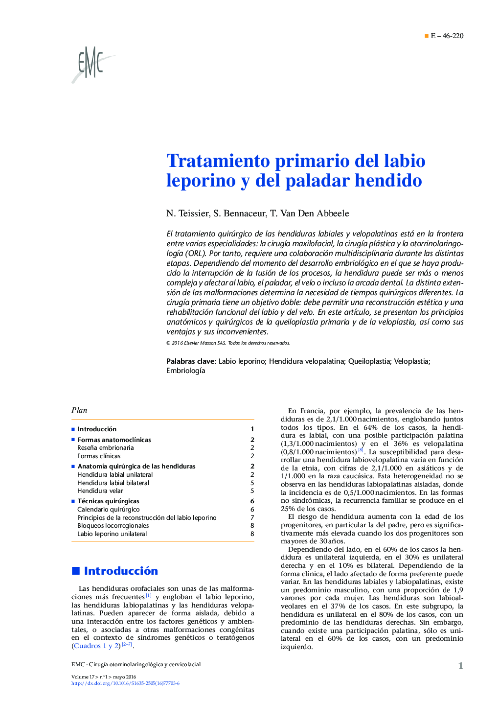 Tratamiento primario del labio leporino y del paladar hendido