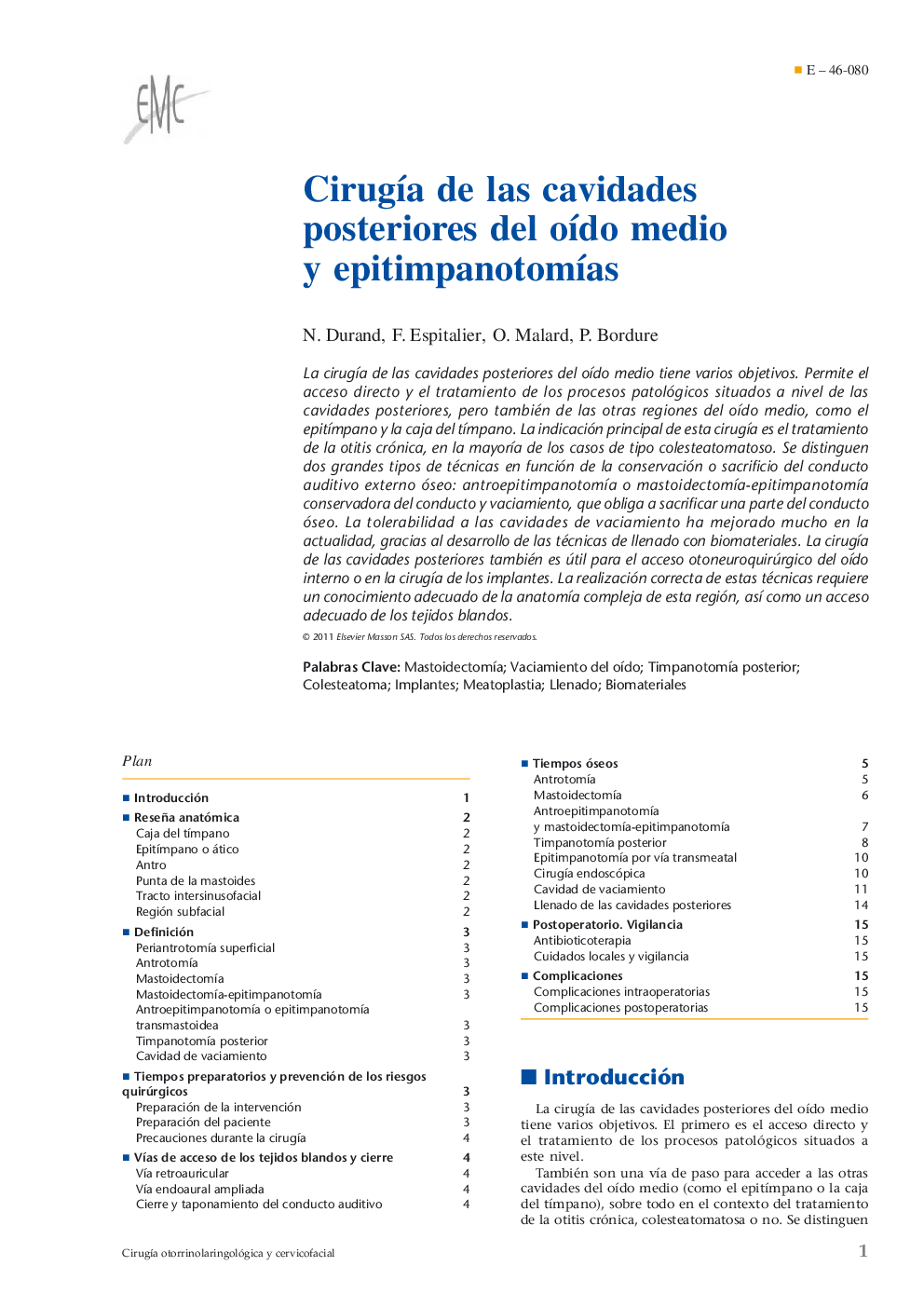 CirugÃ­a de las cavidades posteriores del oÃ­do medio y epitimpanotomÃ­as