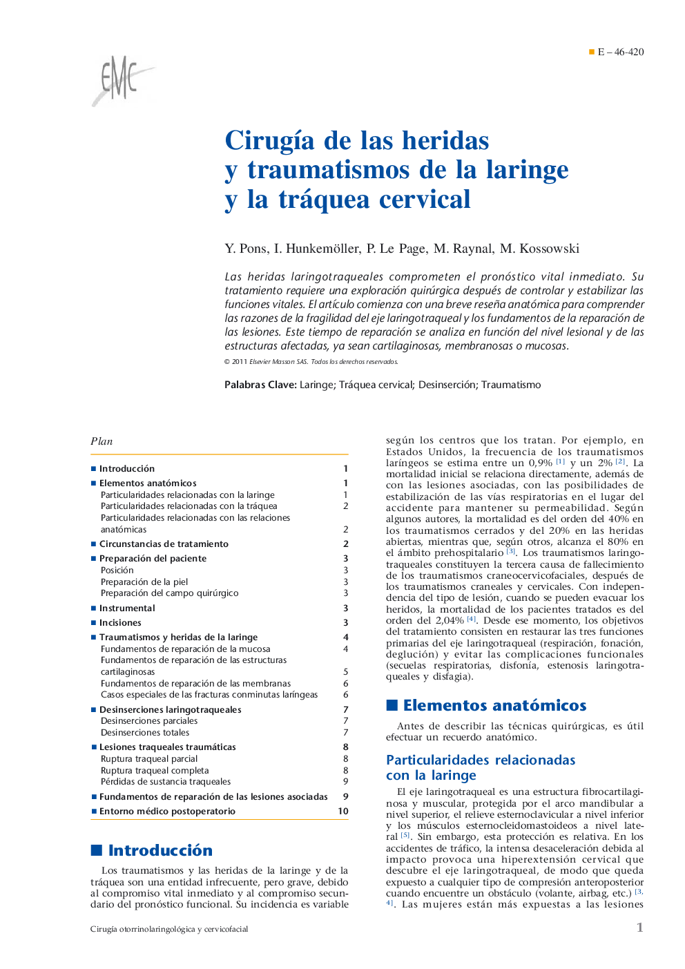 Cirugía de las heridas y traumatismos de la laringe y la tráquea cervical