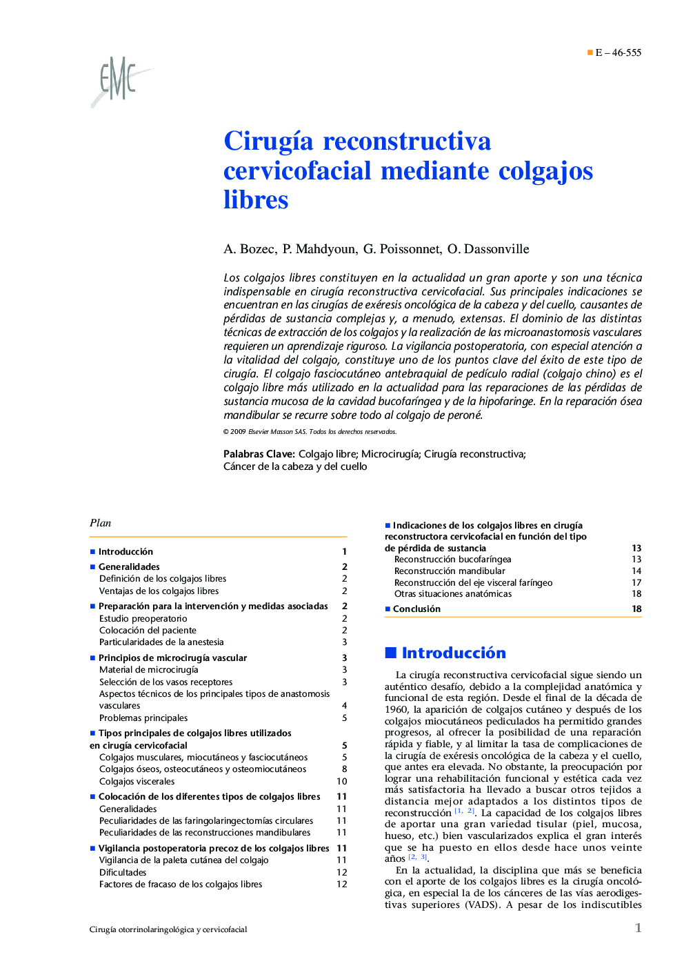 Cirugía reconstructiva cervicofacial mediante colgajos libres