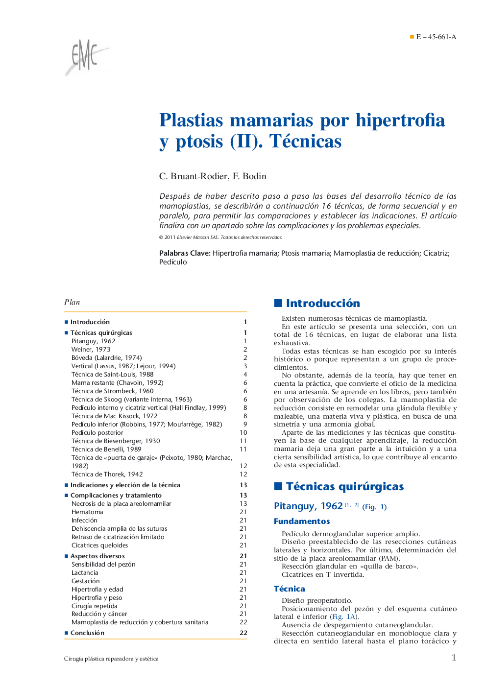 Plastias mamarias por hipertrofia y ptosis (II). Técnicas