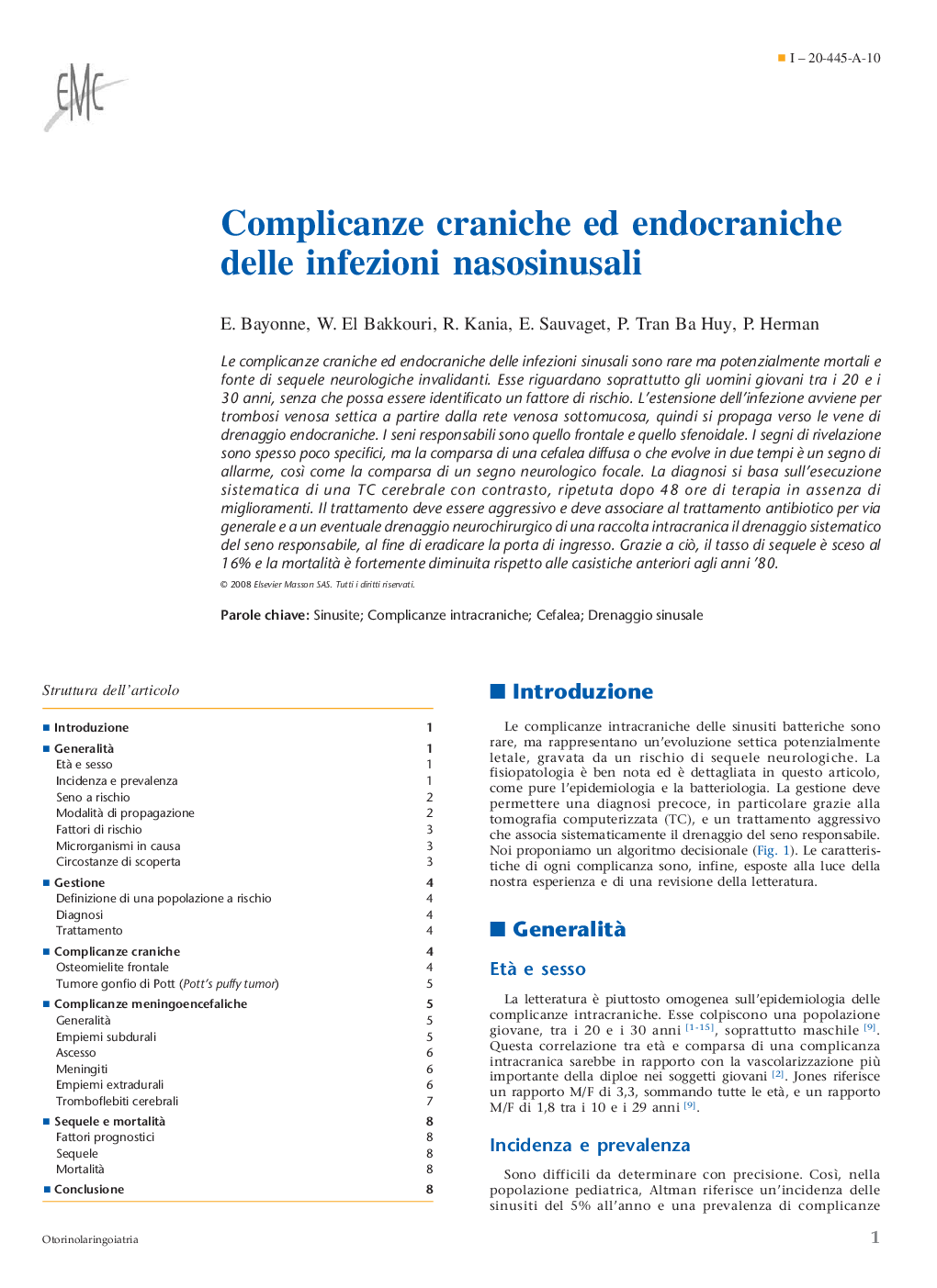 Complicanze craniche ed endocraniche delle infezioni nasosinusali