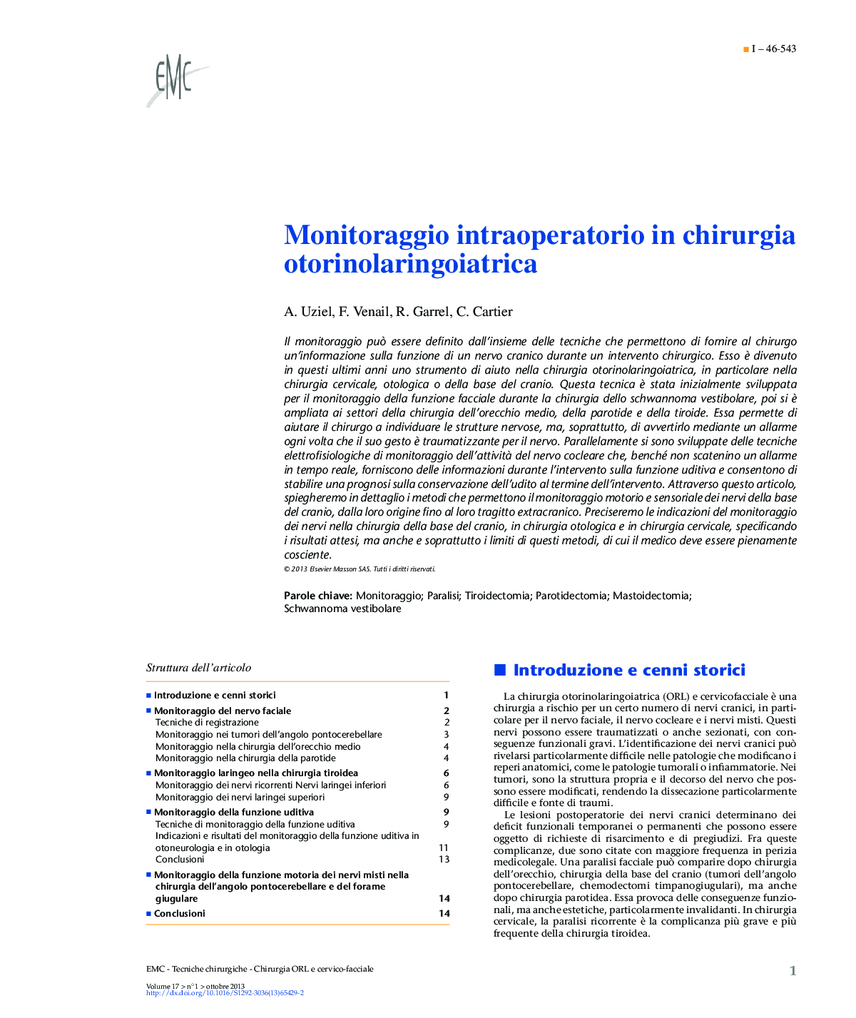 Monitoraggio intraoperatorio in chirurgia otorinolaringoiatrica