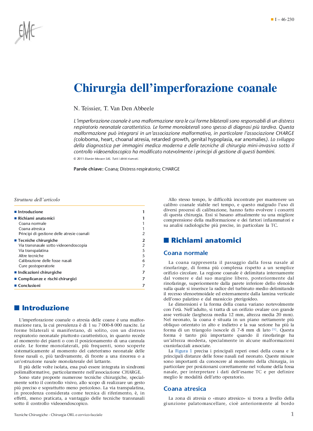 عکس صفحه اول مقاله: Chirurgia dell'imperforazione coanale Chirurgia dell'imperforazione coanale