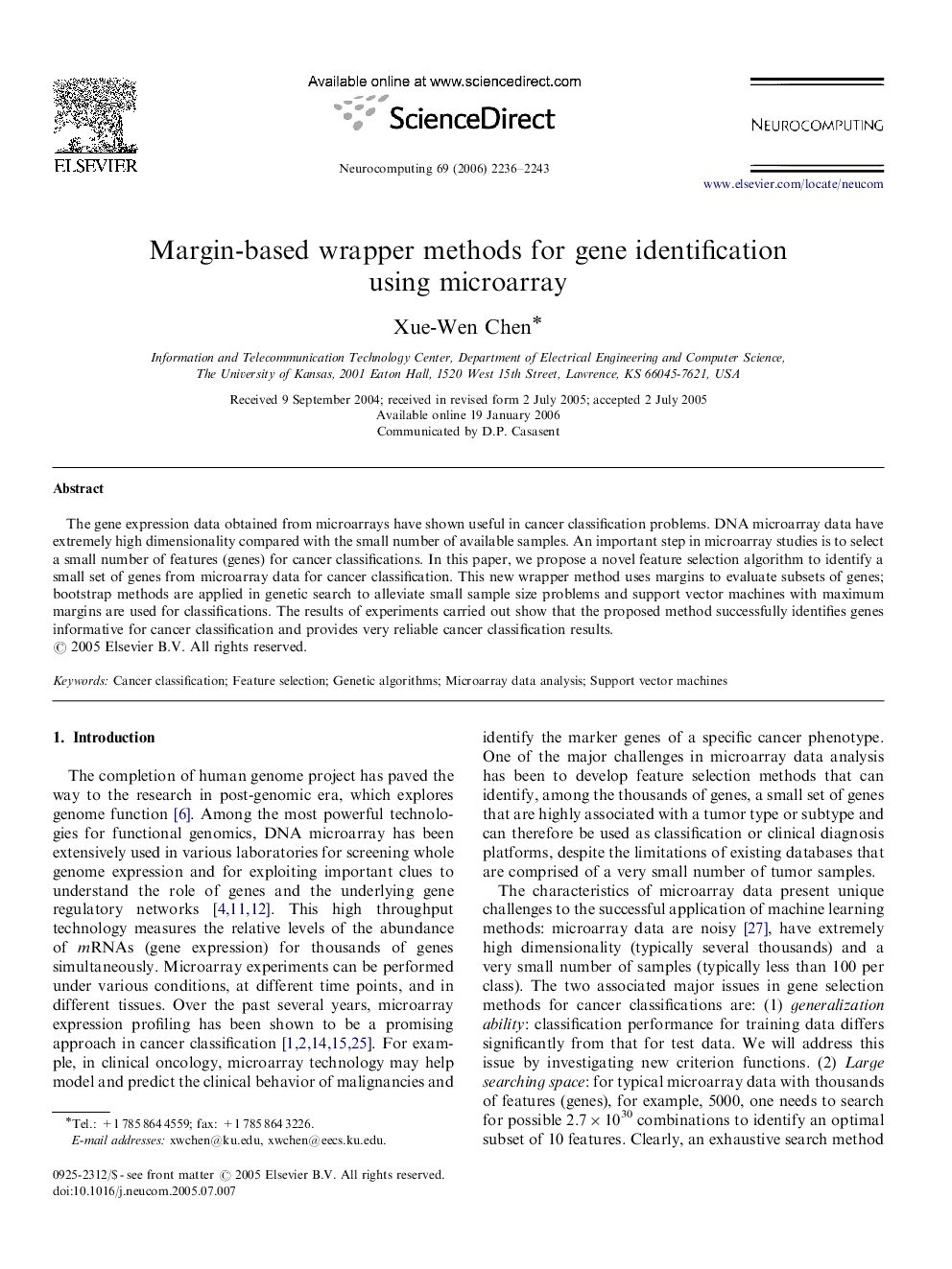 Margin-based wrapper methods for gene identification using microarray