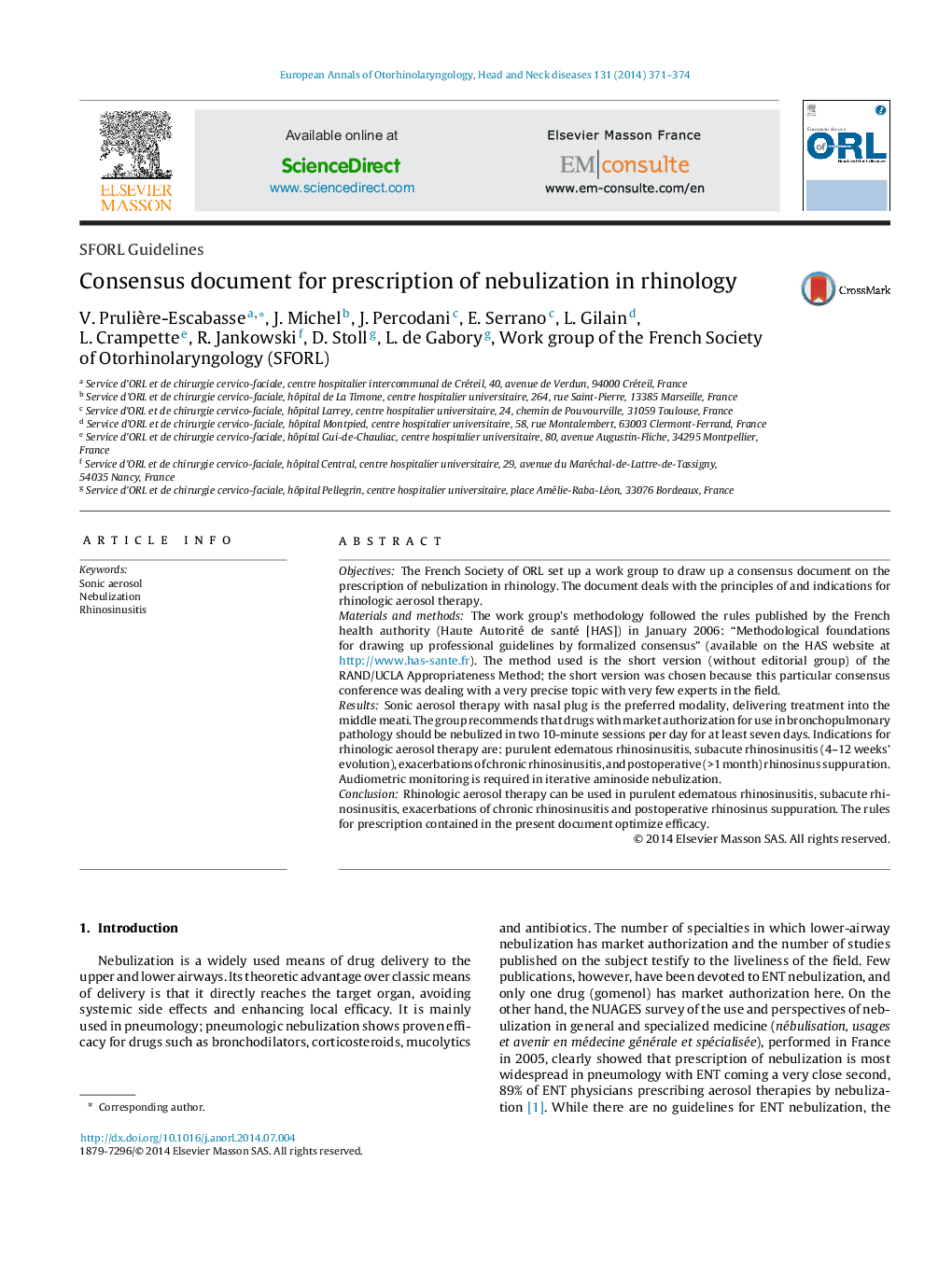 Consensus document for prescription of nebulization in rhinology