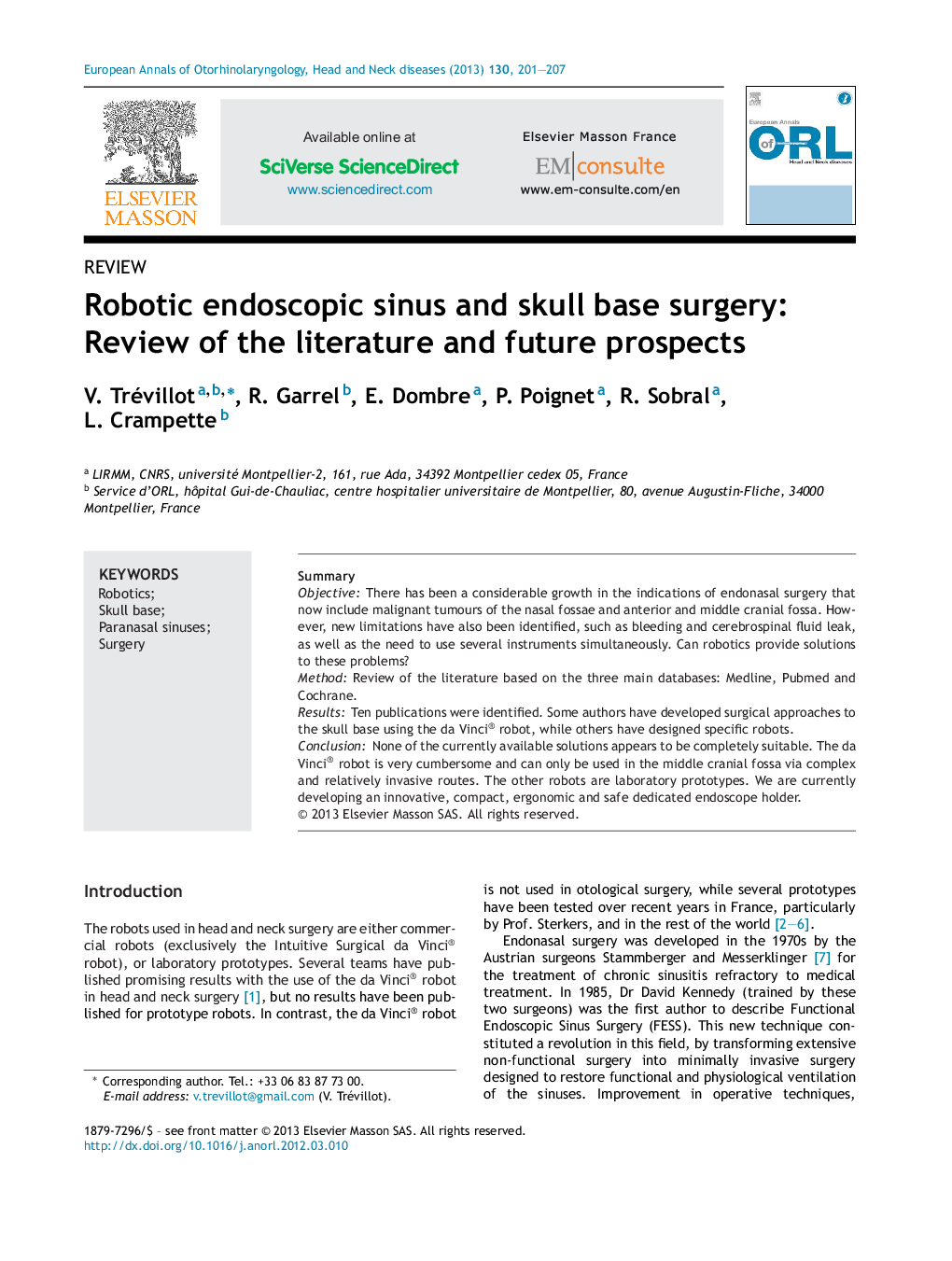 Robotic endoscopic sinus and skull base surgery: Review of the literature and future prospects