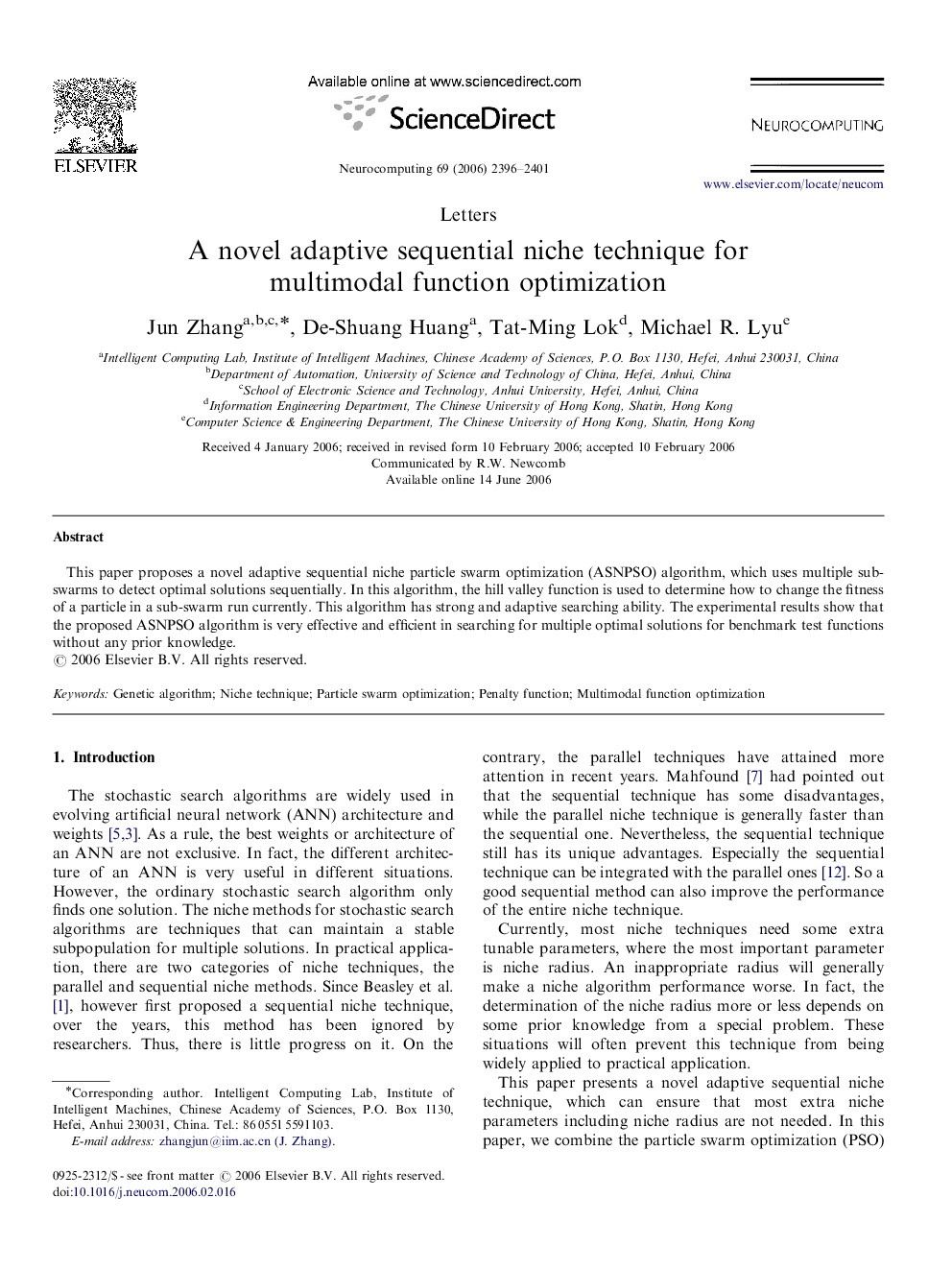 A novel adaptive sequential niche technique for multimodal function optimization