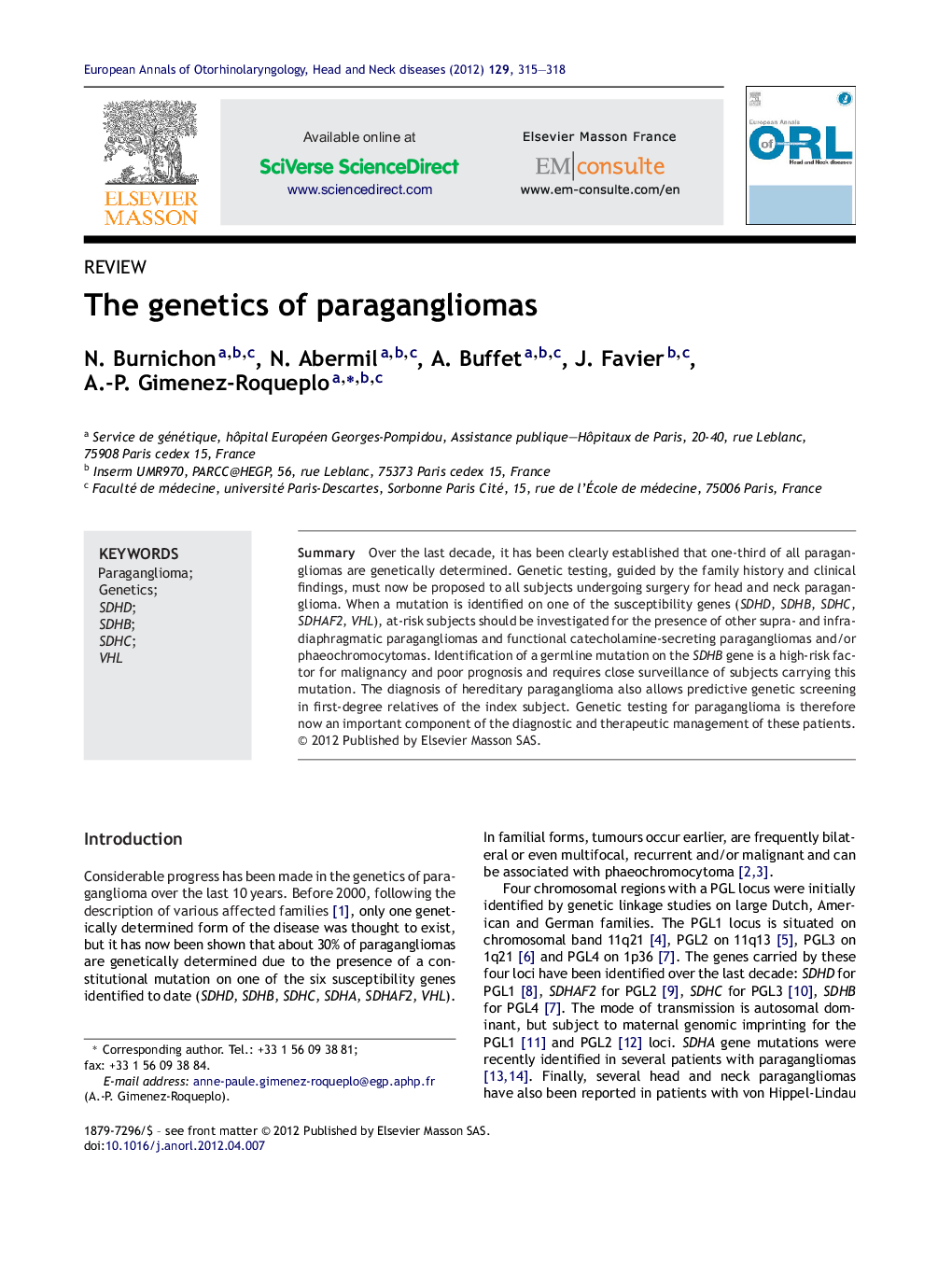 The genetics of paragangliomas