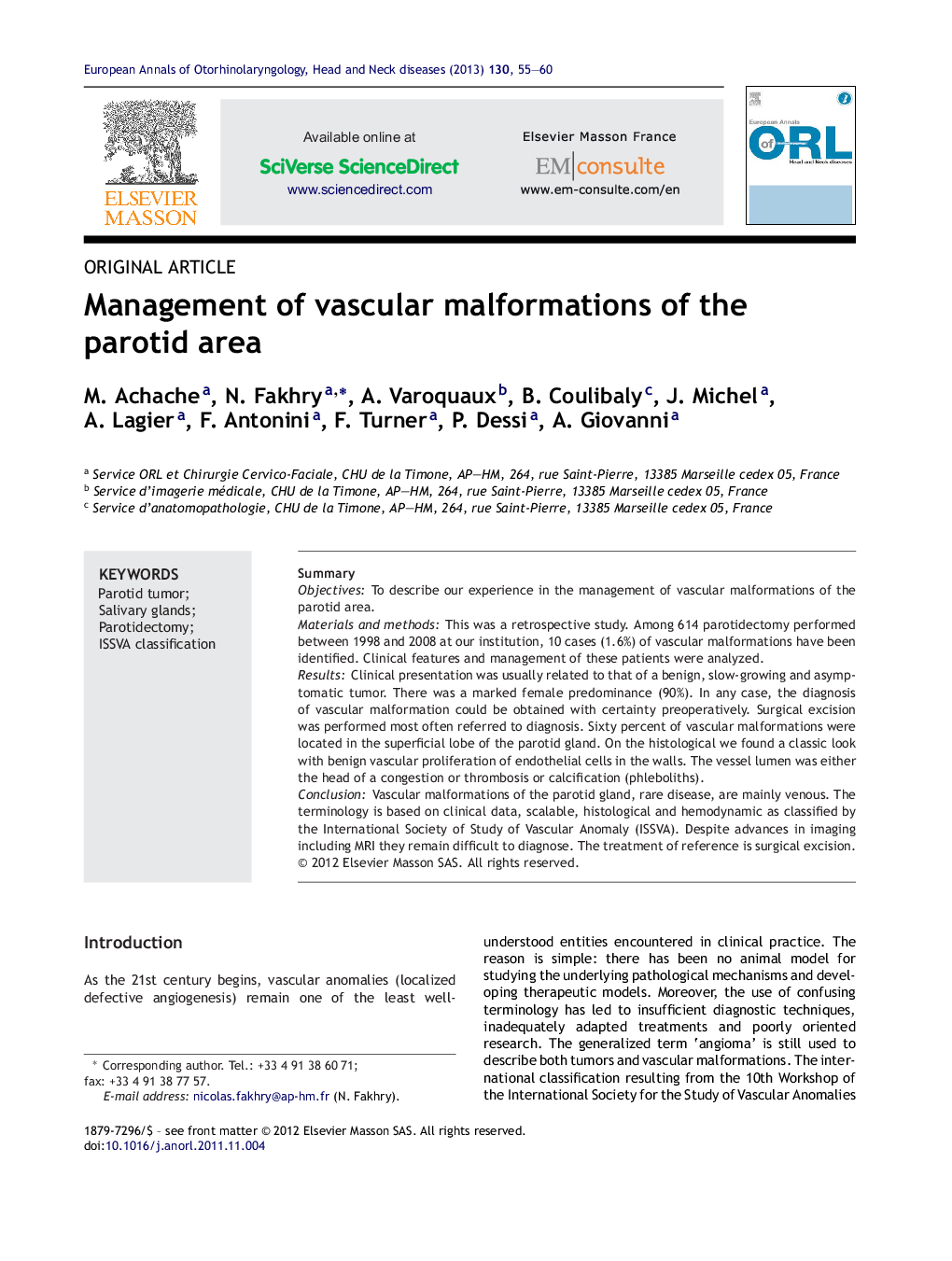 Management of vascular malformations of the parotid area