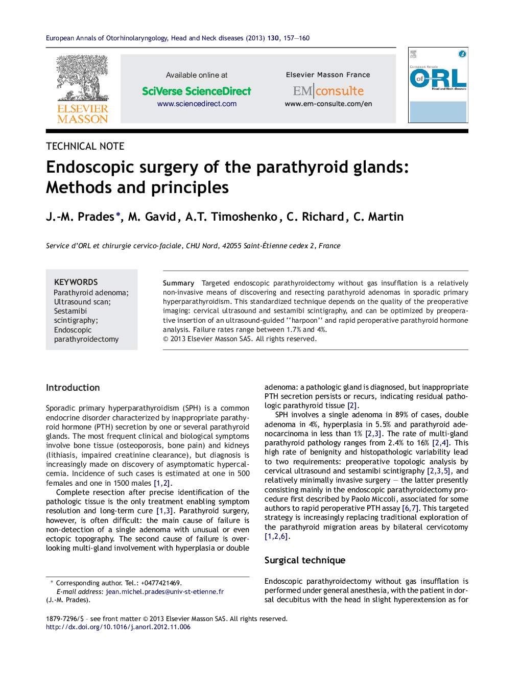 Endoscopic surgery of the parathyroid glands: Methods and principles