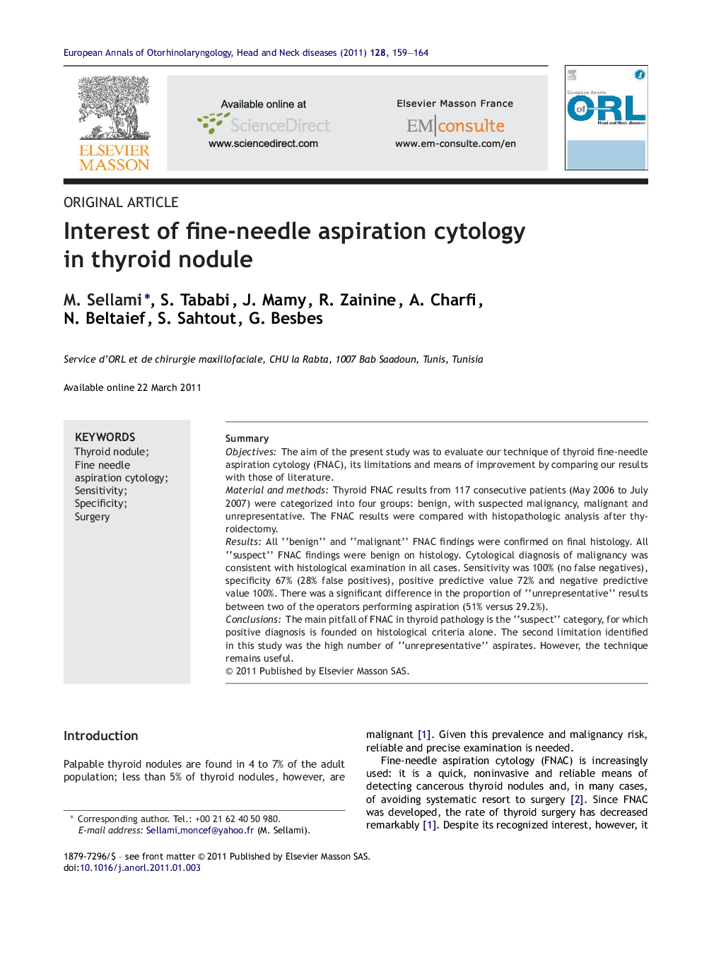 Interest of fine-needle aspiration cytology in thyroid nodule