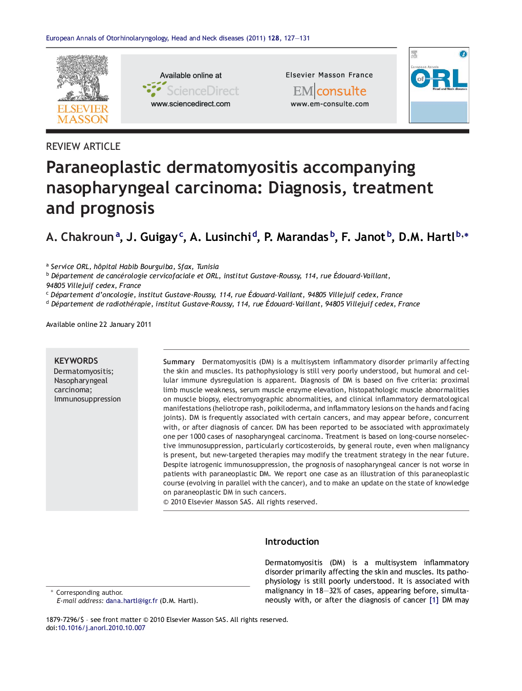 Paraneoplastic dermatomyositis accompanying nasopharyngeal carcinoma: Diagnosis, treatment and prognosis