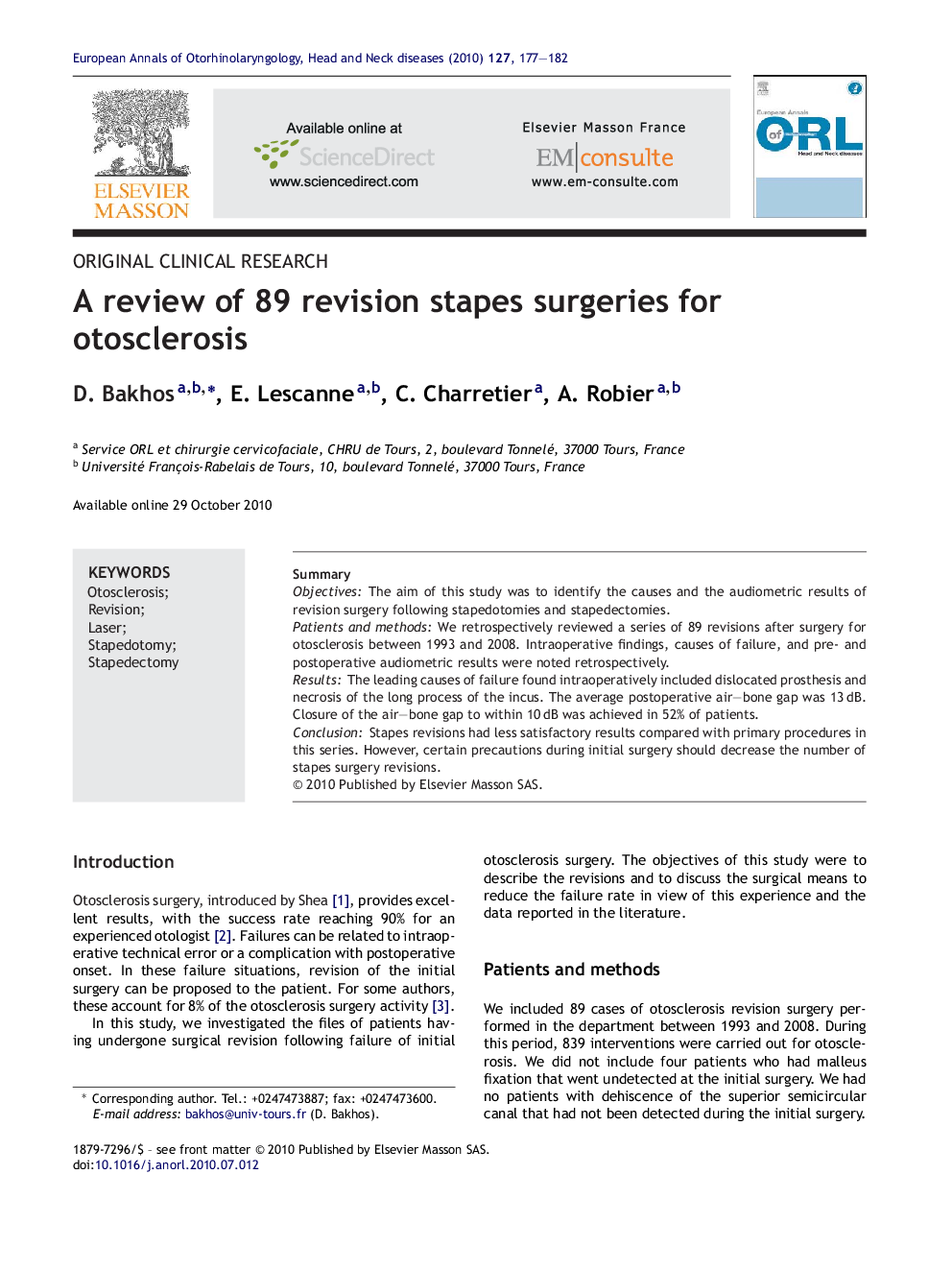 A review of 89 revision stapes surgeries for otosclerosis