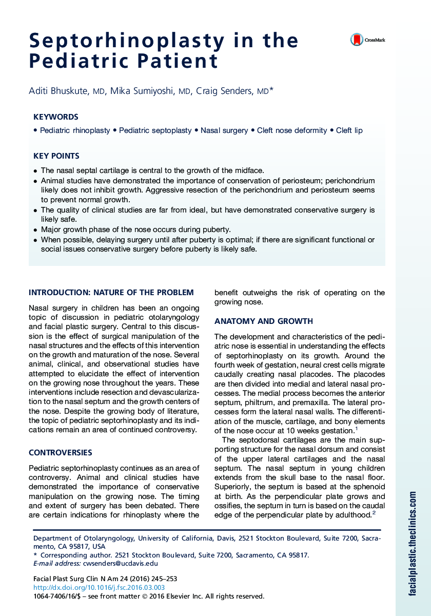 Septorhinoplasty in the Pediatric Patient