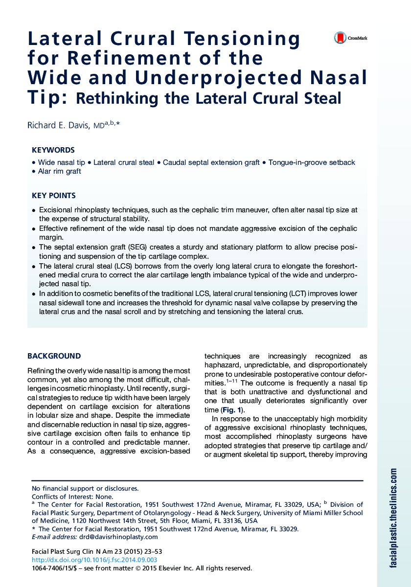 Lateral Crural Tensioning for Refinement of the Wide and Underprojected Nasal Tip