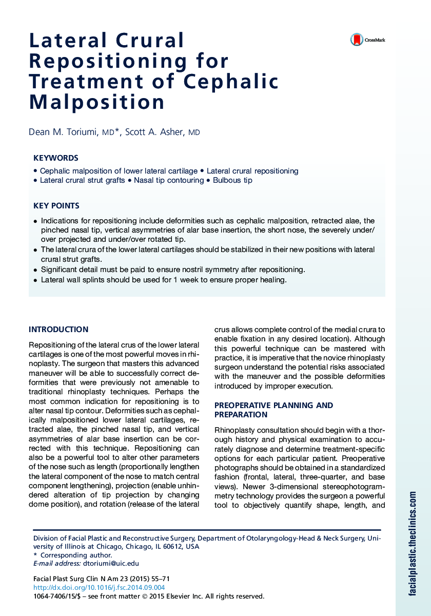 Lateral Crural Repositioning for Treatment of Cephalic Malposition