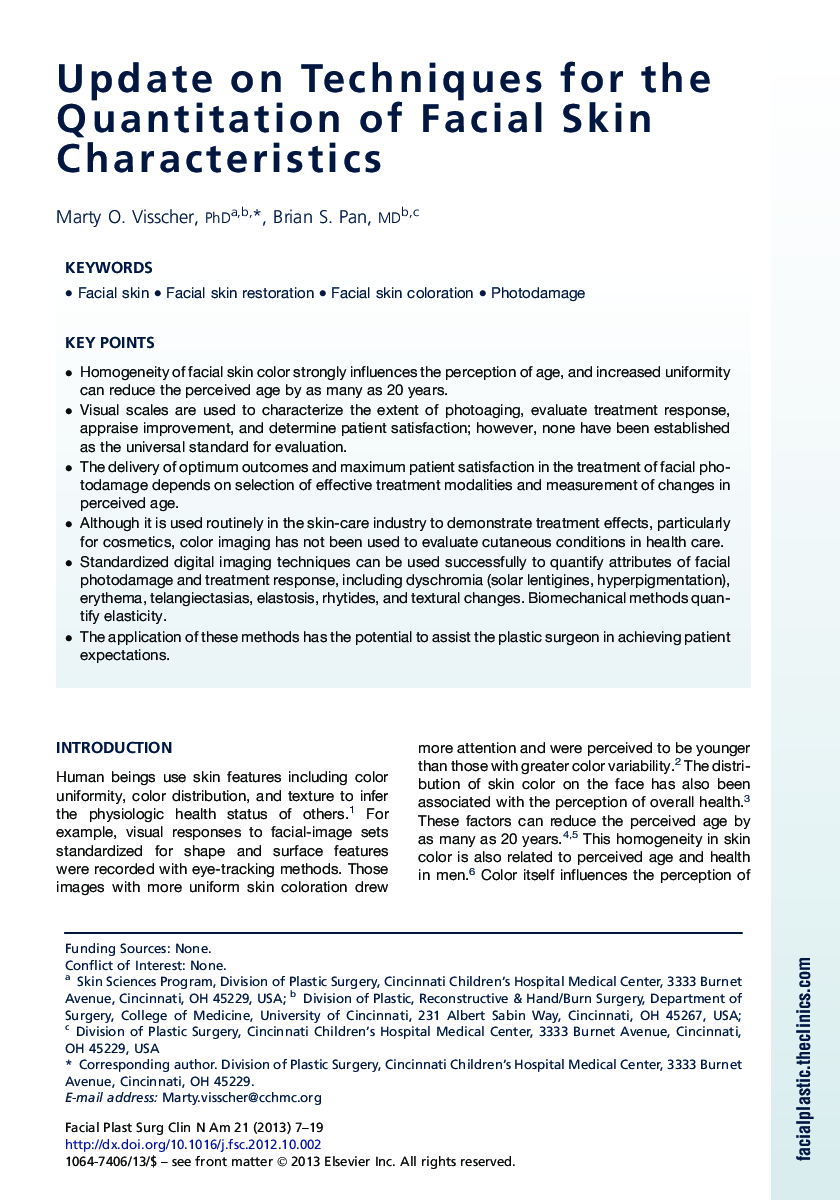 Update on Techniques for the Quantitation of Facial Skin Characteristics