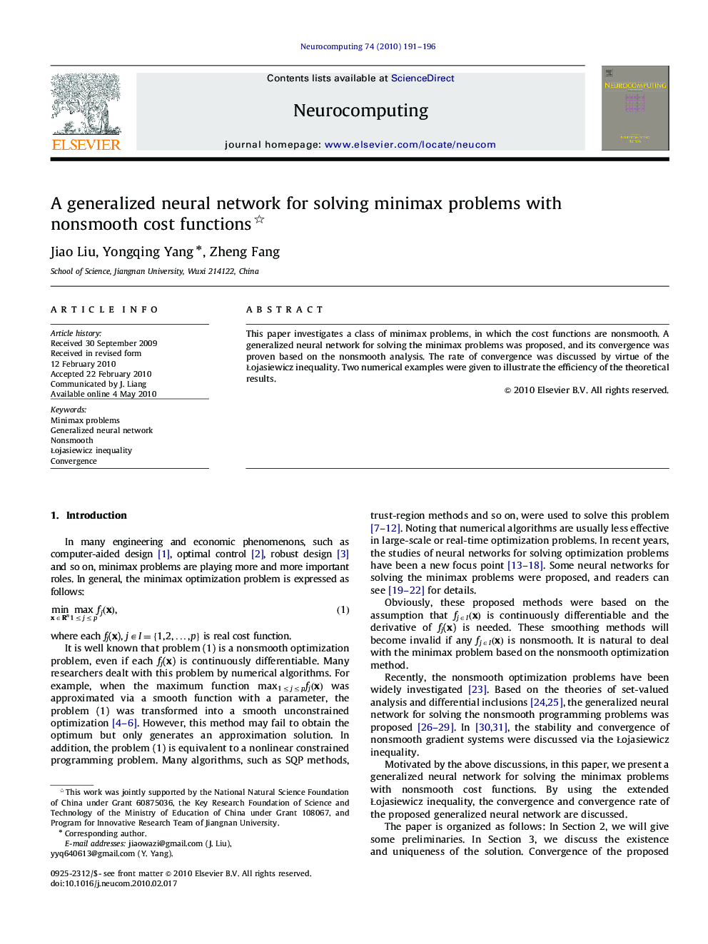 A generalized neural network for solving minimax problems with nonsmooth cost functions 