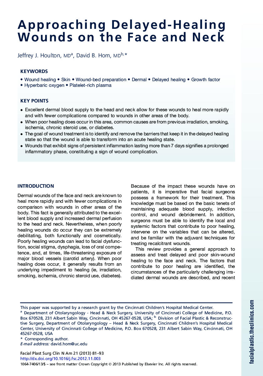 Approaching Delayed-Healing Wounds on the Face and Neck