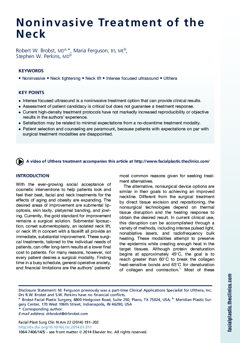 Noninvasive Treatment of the Neck